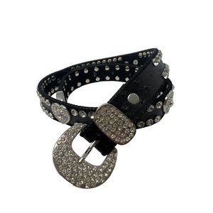 Beltiscool Ostrich Print Heart Ornaments Skinny Rhinestone Belt Girls 25 Black R